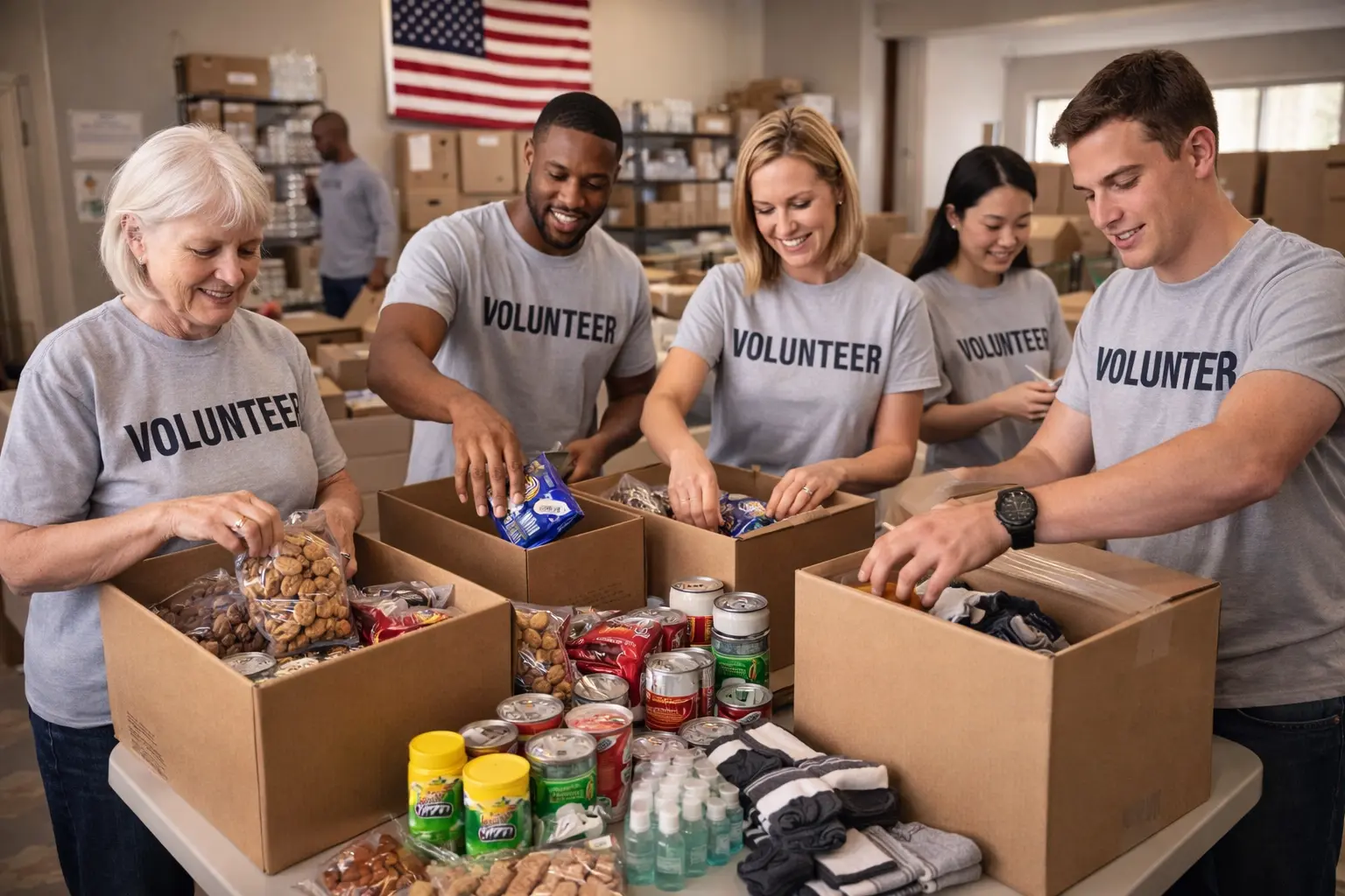 MMBC volunteers packing care packages at a community packing event in Beaver County